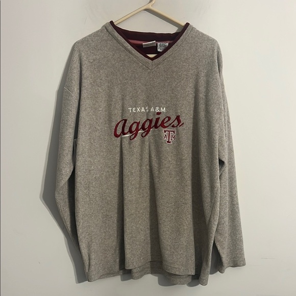 Gray V-Neck Sweater with Aggies Print - Picture 1 of 5